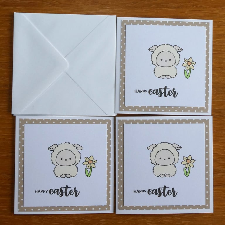 Pack of 3 Mini Easter Cards - Sheep - Fawn Polka Dots
