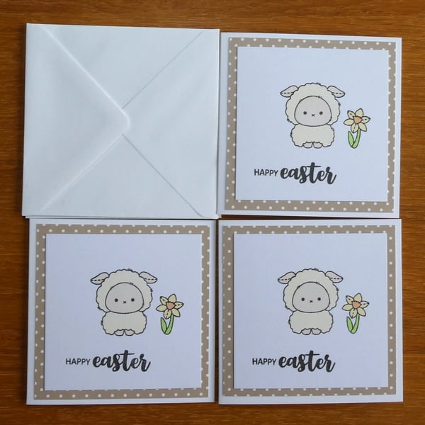 Pack of 3 Mini Easter Cards - Sheep - Fawn Polka Dots