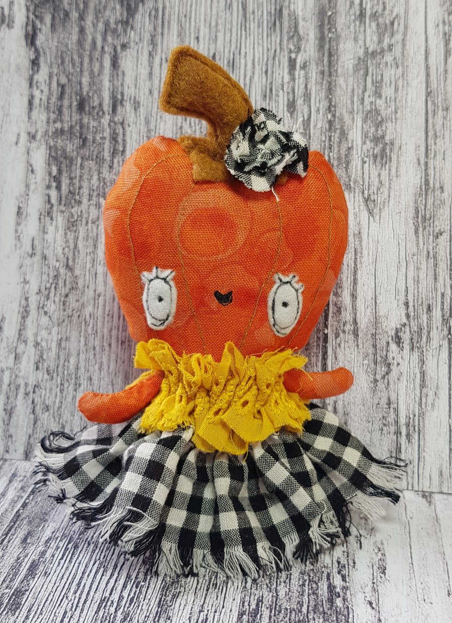 Pumpkin Head Miniature Doll in Black, White & Yellow