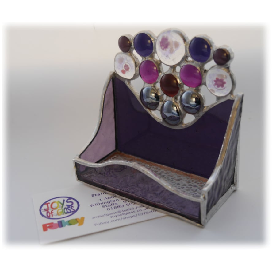 Business Card Holder Handmade Stained Glass Purple 013