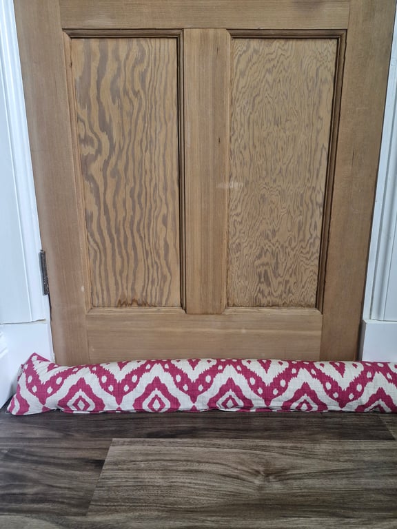 Draught Excluder Pink and Cream Ikat pattern Beho Bohemian style 
