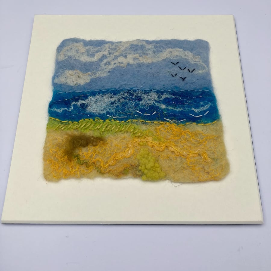 Small wet felted coastal picture 