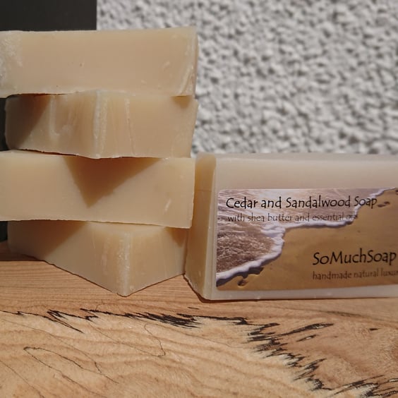 Cedar and Sandalwood soap, smooth and woody luxurious, handmade, natural.