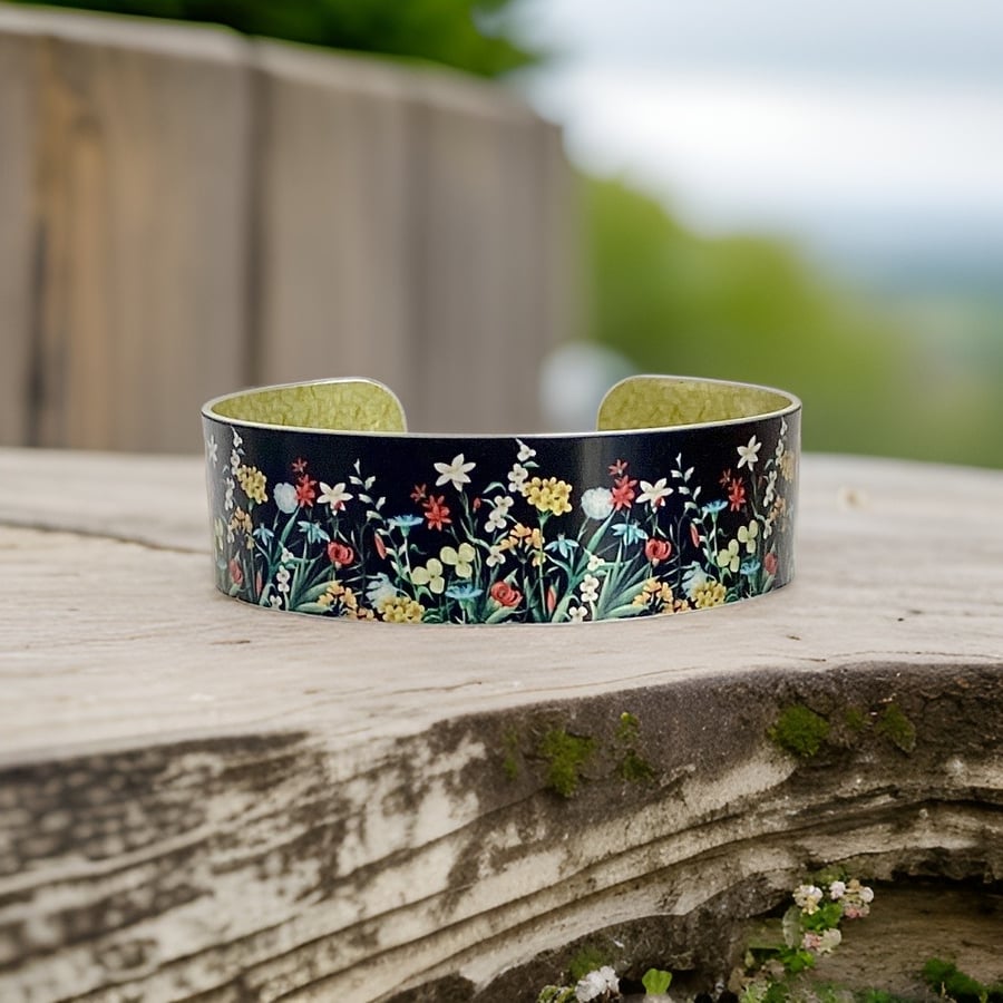 SALE: Wildflowers cuff bracelet, multi colour floral bangle. Perfectly imperfect