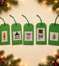 Five Large Handmade Christmas Gift Tags – Cross-Stitch Elf and Festive Motifs - Image 1