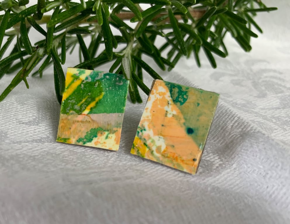  Green Stream, Stainless Steel Post Earrings.