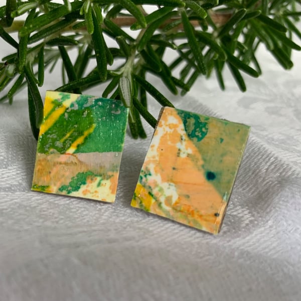  Green Stream, Stainless Steel Post Earrings.