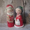 Mr & Mrs Christmas hand painted peg doll set.
