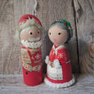 Mr & Mrs Christmas hand painted peg doll set.