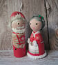 Mr & Mrs Christmas hand painted peg doll set. - Image 1