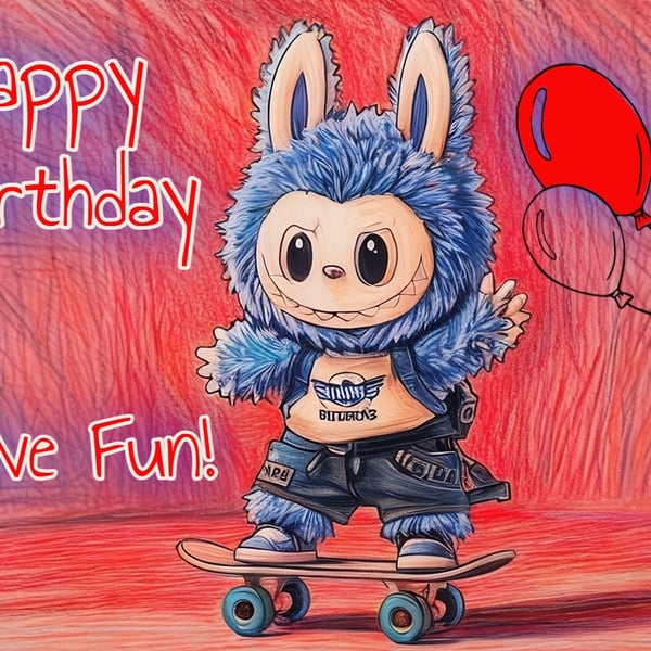 Happy Birthday Have Fun Skateboarding  Monster Elf Card A5