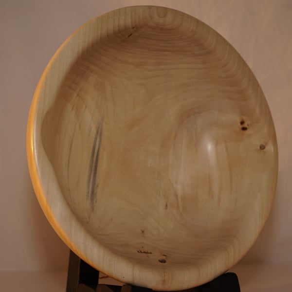 Large black poplar hand-turned wooden bowl