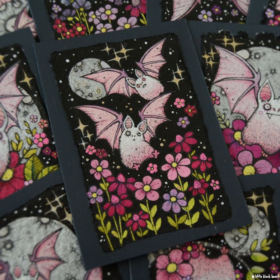 spring blossom bat - original aceo illustration