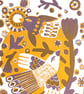 Birds Flying round the garden in purple and mustard - A3 - Image 3