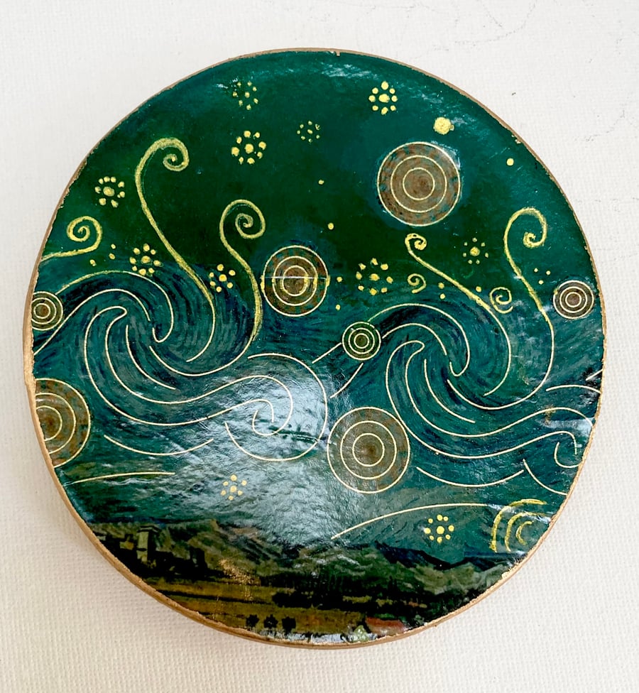 Starry Night Van Gogh Inspired Trinket Tray Dish Handcrafted Clay Dish