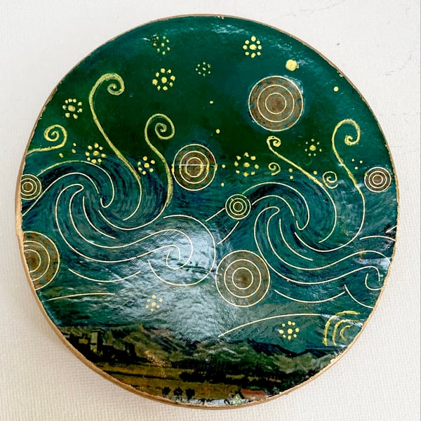 Starry Night Van Gogh Inspired Trinket Tray Dish Handcrafted Clay Dish
