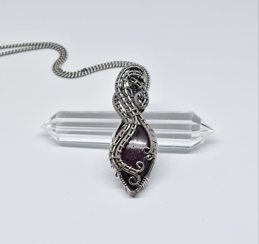 Wire Wrapped Ruby and Silver Necklace