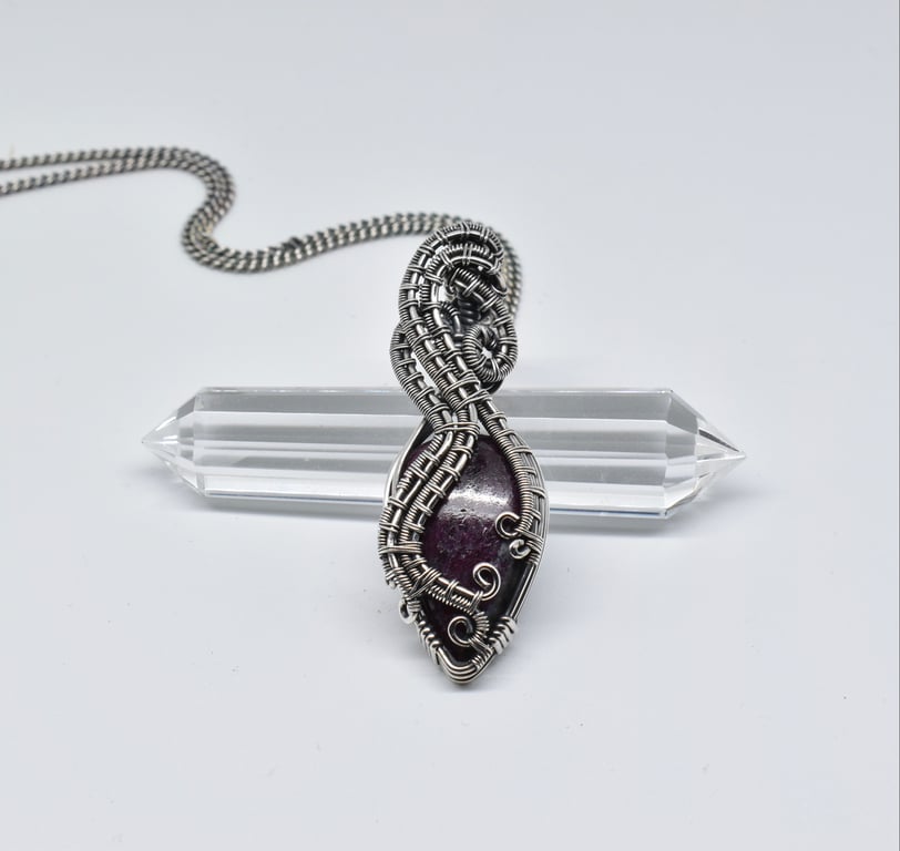 Wire Wrapped Ruby and Silver Necklace