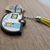 Hand painted eco Caravan Keyring - made from recycled wood - Various colours ava