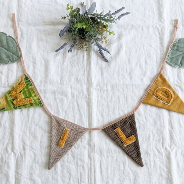 Personalised Safari Nursery Bunting, 'WILD' Signature Leaf Garland FREE POSTAGE