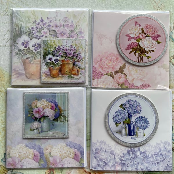 Set of 4 Floral Blank Cards PB16