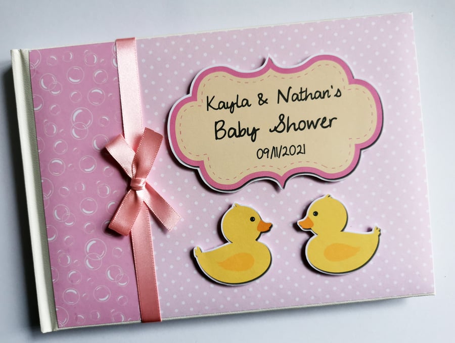 Rubber duck girl baby shower guest book, baby shower gift