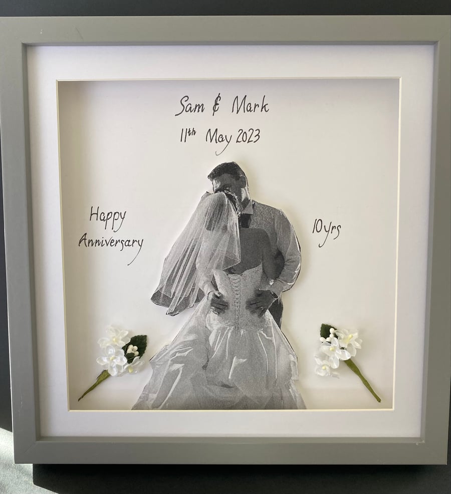 Personalised Wedding Anniversary 3D shadow box picture 