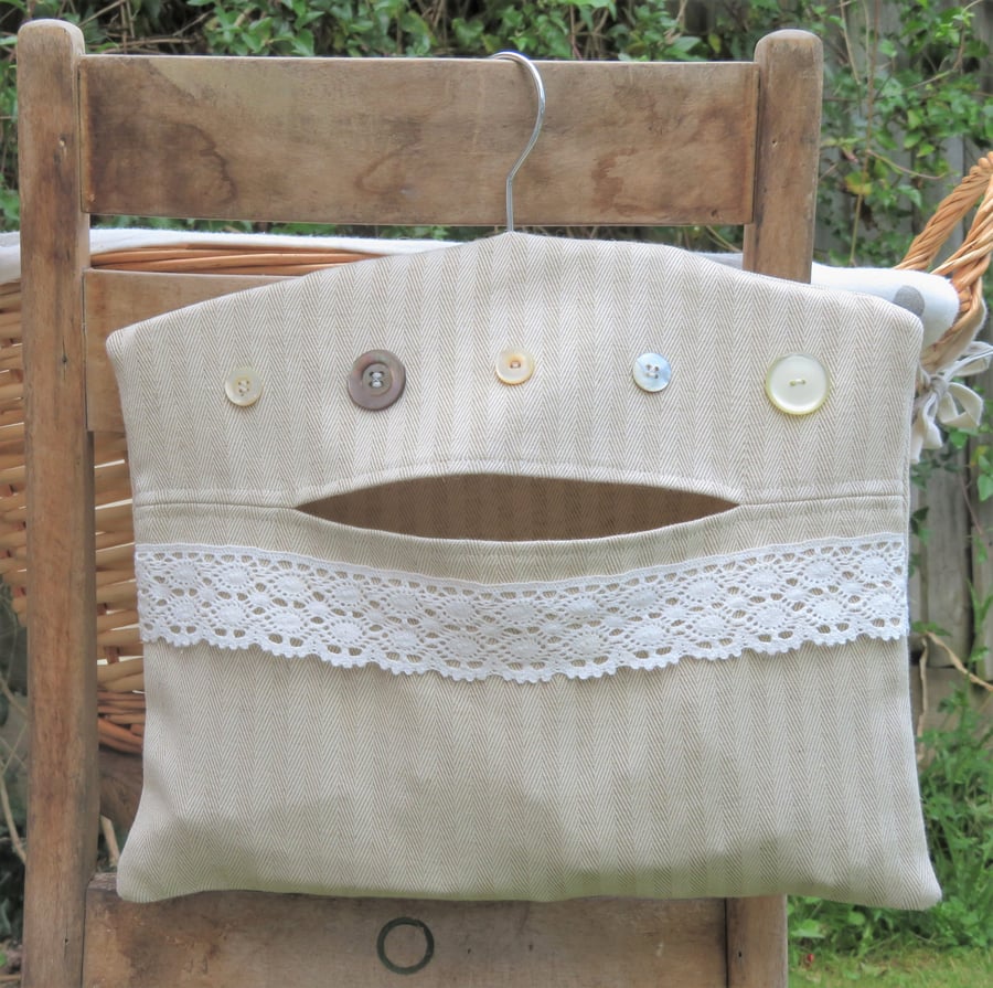 Lace and Buttons Clothes Peg Bag