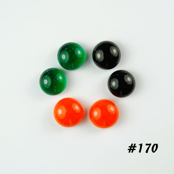 3 pairs of handcrafted fused glass round cabochons, 1cm (170)