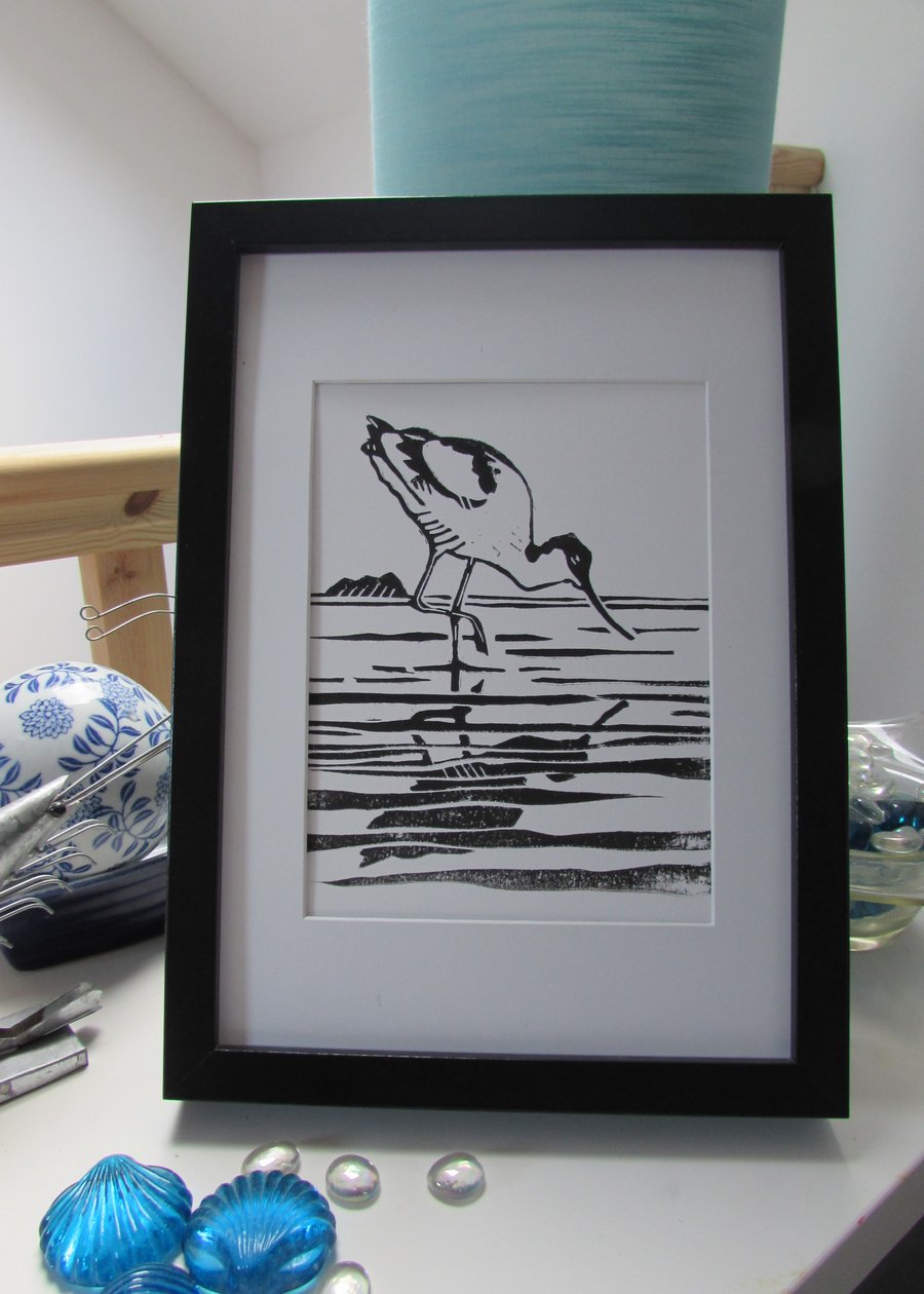 Original Handmade Linocut Print 'Avocet'