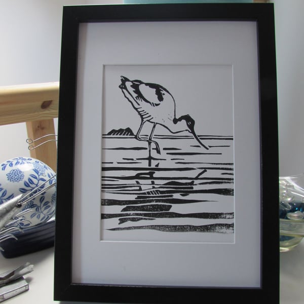 Original Handmade Linocut Print 'Avocet'