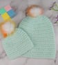 Matching Mum and Baby Crochet Hats, Pastel Green Pom Pom Beanie Set  - Image 7