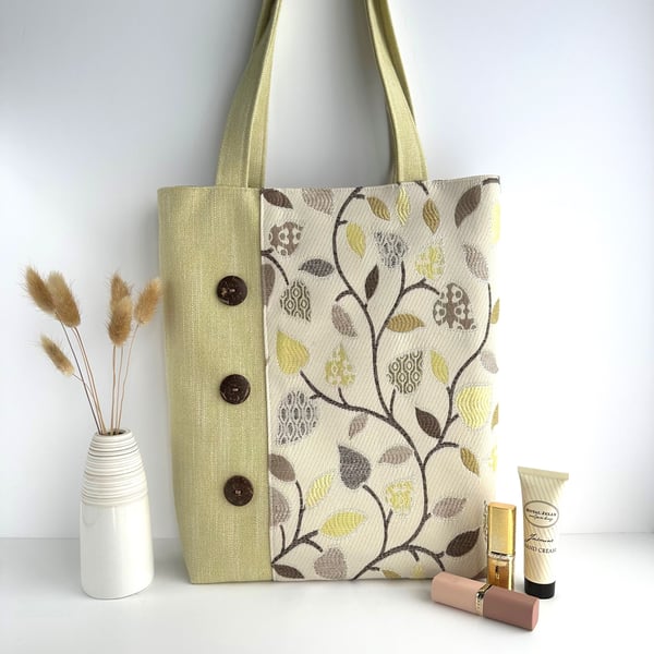 Leafy Branches Tote Bag in Yellow, Cream and Brown