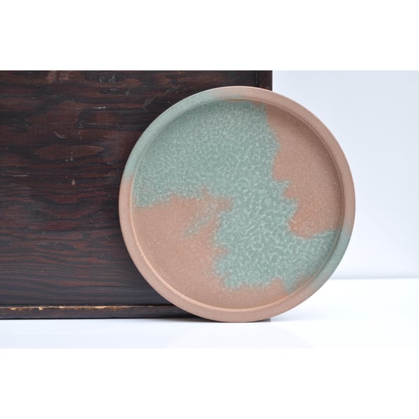 Round Concrete Tray: Handmade Orange and Green Minimalist Candle Jewellery Plate
