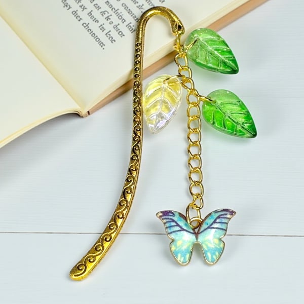 Gold Tibetan bookmark with Butterfly Charm, Stocking Filler,