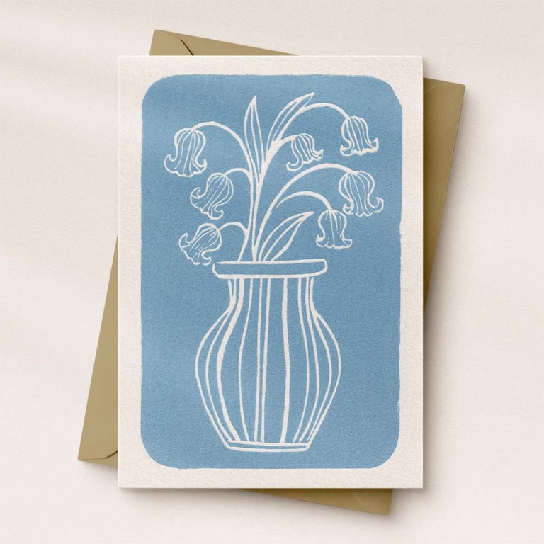 Bluebells in a Vase Greetings Card - Handcrafted Linocut - A6