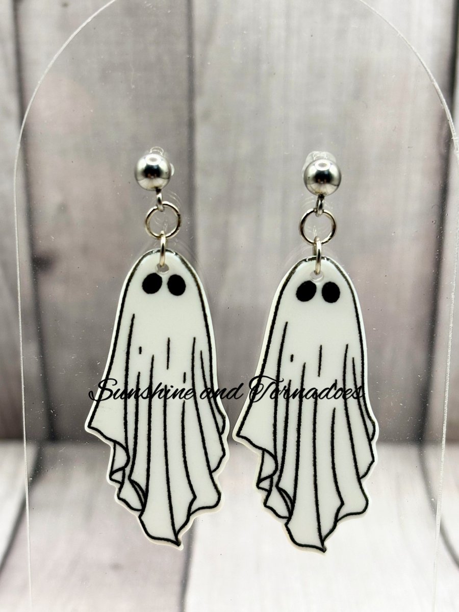 Handmade Halloween Ghost Earrings – Hypoallergenic Stainless Steel Ear wires