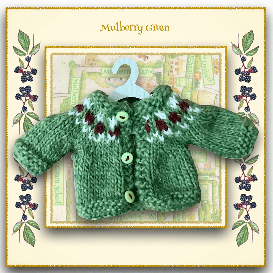 Green Cardigan with a Patterned Yoke