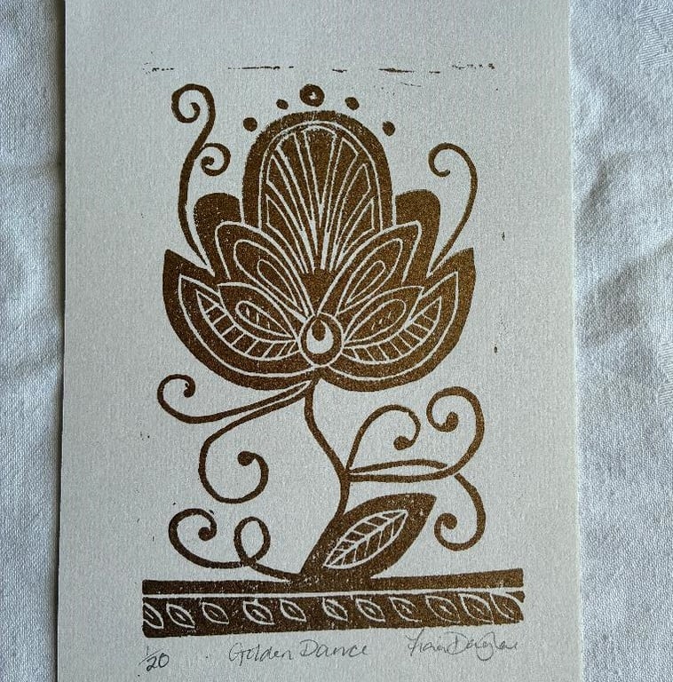 Golden Dance - original Lino print
