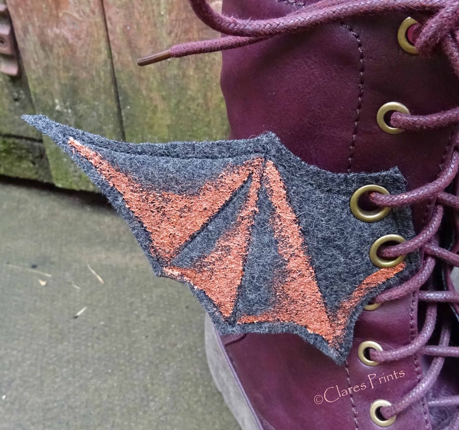 Steampunk Fabric Boot Wings Bat Goth Black Copper