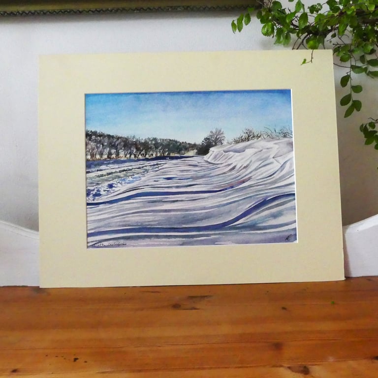 Winter Snow Banks Watercolour Original Painting 