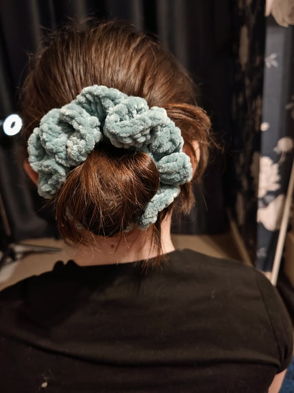 Handmade Sage green hair scrunchie 
