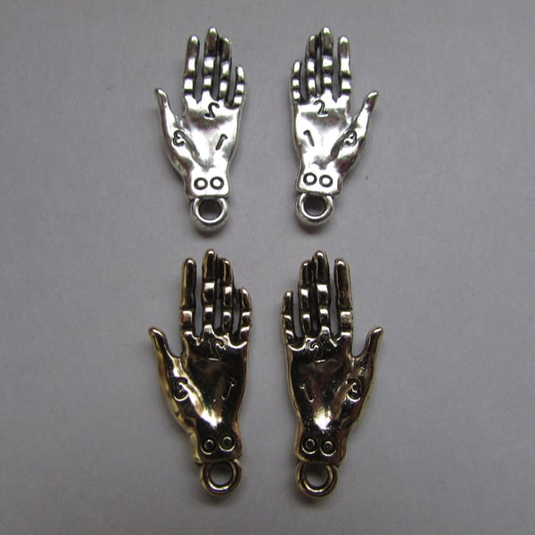Gold or Silver Mystic Hand Jewellery making charm pendant sold per pair