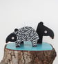 Malayan tapir wooden ornaments, set of 2, animal lover gift. - Image 1