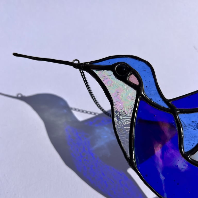 Stained Glass hummingbird in cobalt blue