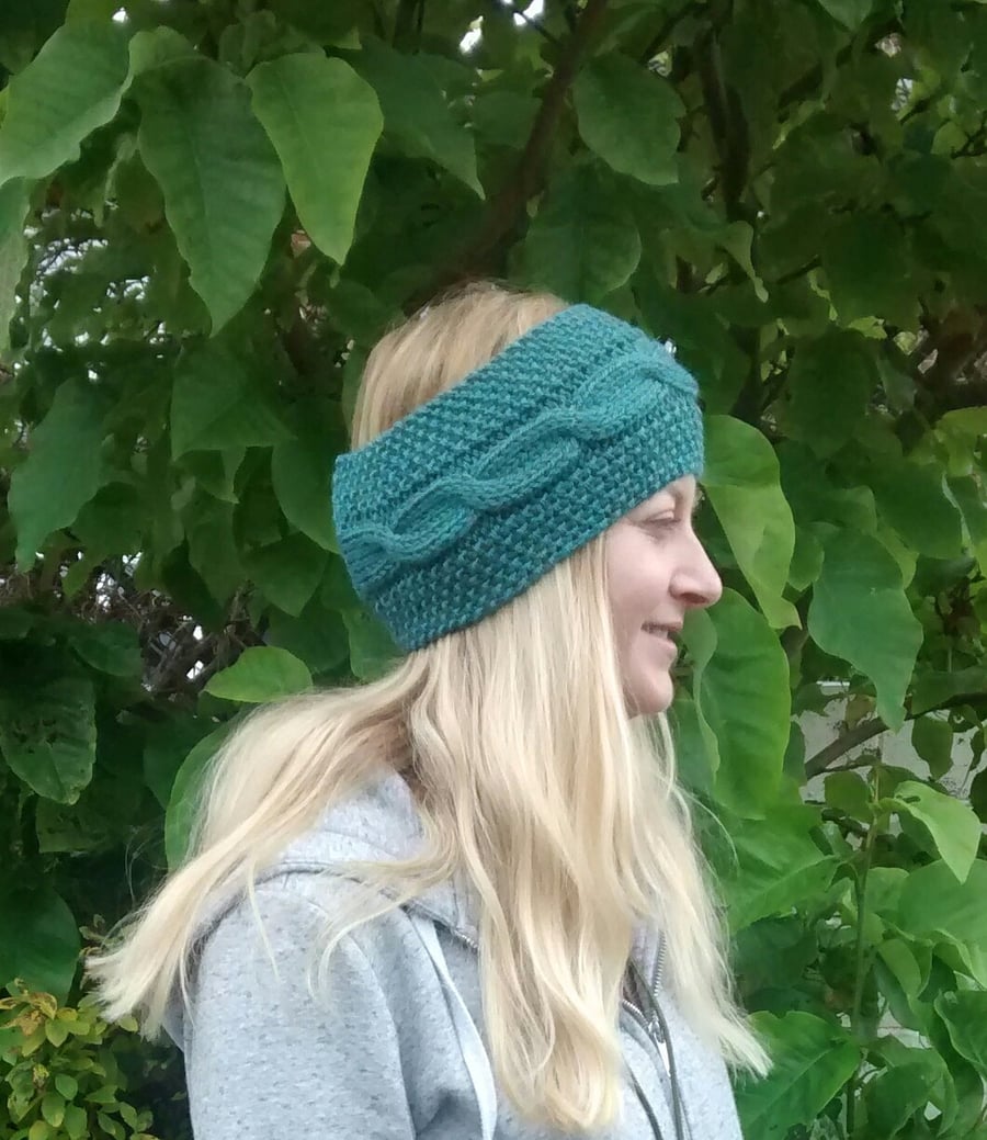 Aran Cable Knit Headband, Spruce Green