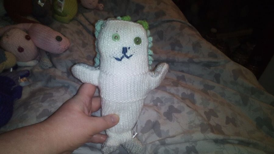 Glittery White Grey Midi Mermaid with Pale Mint & Lime Hair Knitted By KM