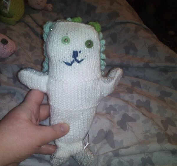 Glittery White Grey Midi Mermaid with Pale Mint & Lime Hair Knitted By KM