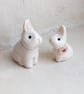 White bunny rabbit with pink poppy flower ceramic figurine  - Image 4