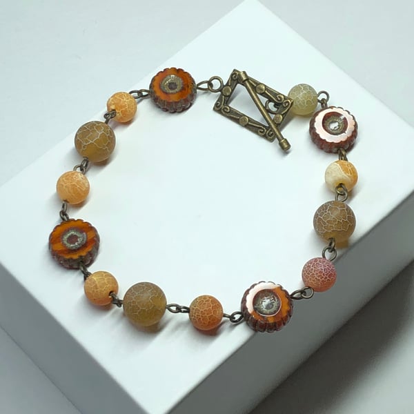 Orange flower agate bead bracelet